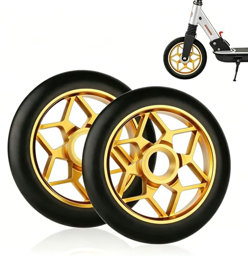 FuYelng 2 Stück Rutschfest Stunt Scooter 110 mm Rollen Lagerlose Version | Stoßdämpfend Stunts Scooters Reifen Geräuscharm Gold Ersatzräder 88 A, für Meisten Stuntscooter und Kickscooter