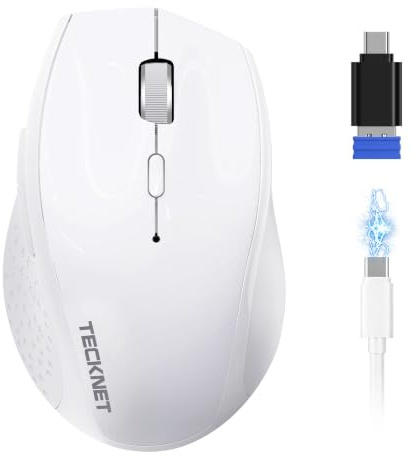 TECKNET Pro Souris Bluetooth, Souris Rechargeable3 Modes (BT5.0/5.0+2.4G) | 6400 DPI Réglable Souris sans Fil Silencieuse, Optique Souris Ergonomique pour Ordinateurs Portables, Mac, PC, Windows