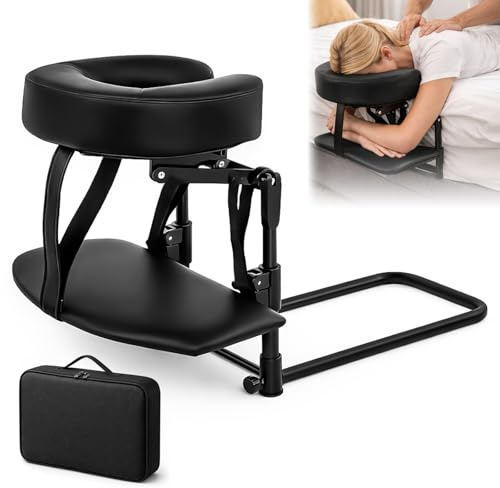 Sosisul Massage Kopfstütze für Bett höhenverstellbar 14-45 cm, mit Arm- & Bruststütze, ergonomische Gesichtsauflage mit Gesichtsschlitz für Massageliege, Massagetisch & Kosmetikliege (Schwarz)