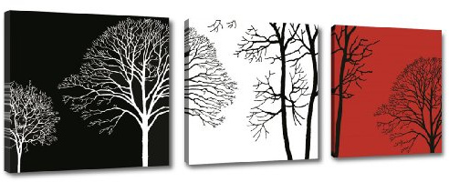 Visario Leinwandbild 150x50 cm 4208 Bäume schwarz weiß rot moderne Wanddekoration Natur Wald Kunstdruck auf Leinwand fertig aufgespannt Holzrahmen Wandbild Wohnzimmer Schlafzimmer Büro Wandgestaltung