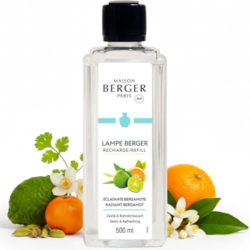 MAISON BERGER Lampe Berger Nachfüllung Fruchtige Bergamotte, 500 ml | Nachfüllung Fruchtige Bergamotte 500 ml für Lampe Berger Katalyse-Duftlampe, ca. 80 h, hilft Gerüche zu neutralisieren