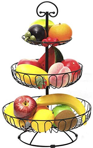 Li-HIM 3 Tier Fruit Bowl - Countertop Metal Apple Basket/Storage Stand - Vintage Style Veg Rack Keep Food Fresh 15.7x 11.8 [Energy Class A+]