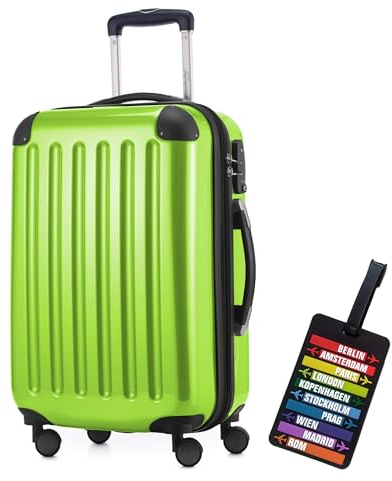 Hauptstadtkoffer - Alex Handgepäck Kabinentrolley Bordgepäck Hartschalen-Koffer, sehr leicht, TSA Zahlenschloss, 55 cm, 42L, Apfelgrün + Design Kofferanhänger