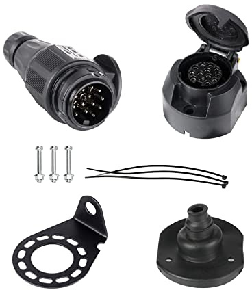 BEIJISTAR Anhängerstecker 13 Polig & Anhängersteckdose 13 Polig mit Gummidichtung und Metallhalterung, 12V Wasserdichter 13 Poliger Anhängerstecker und Steckdose, für LKW RV Autos Anhänger Zubehör