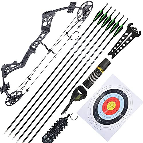 AMEYXGS Bogenschießen Compound Bogen und Pfeil Set Anfänger Jugend Compound Bogen Kit 15-45lbs Zuggewicht 18 -29 Zuglänge Einstellbar für die Jagd Zielübungen Rechte Hand (schwarz)