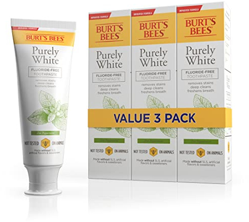 Burt's Bees Toothpaste, Natural Flavor, Fluoride-Free, Purely White, Zen Peppermint, 4.7 oz, Pack of 3