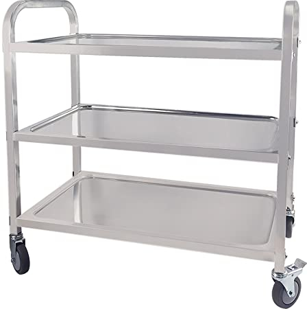 MOOTACO Servierwagen Küchenwagen Edelstahl Rollwagen Gastro Teewagen Transportabräumwagen mit Rollen Servierhilfe 3 Böden 4 Räder (850x450xH900mm)