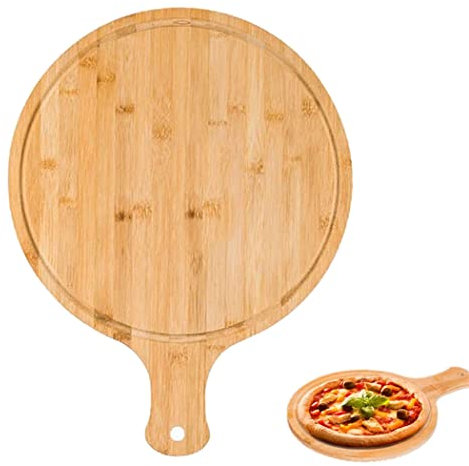 0℃ Outdoor Pierre à Pizza Réfractaire pour Four et Barbecue, Planche à Découper à Pizza à Grande Surface avec Manche en Bois Antidérapant, Utilisée pour Les Réunions de Famille,12 inch