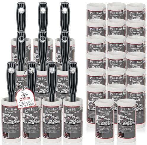 Caraselle Pet Hair Remover Extra Sticky Lint Roller (10 roller + 20 refill) | 225 metres of no-perforation sticky paper (≈2250 sheets equivalent) lifts cat & dog hair from clothes, sofa, carpet, car seat