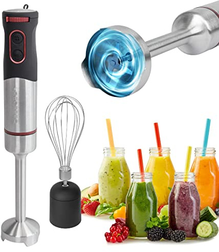 classbach® Set mixeur plongeant, Set mixeur à main 2en1 incl. fouet + mixeur plongeant, Smoothies, cocktail, purée de bébé & crème fouettée,Acier inoxydable, 1000 Watt, C-SMS 4001 inox