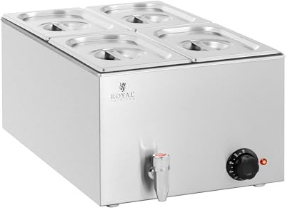 Royal Catering RCBM_GN1/4 Bain Marie 600 W 4 GN 1/4 Robinet de vidange Bain-marie Chauffe-repas