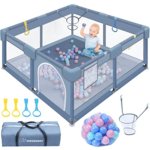 Kidsbuddy Laufstall Baby Laufstall Laufgitter Faltbar Drinnen 130x130cm Rutschfester Absperrgitter Mit Atmungsaktive Netz Schutzgitter Kind Playpen Set，Sicherheitsspielplatz Kinder