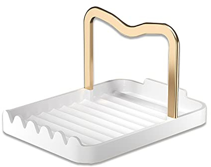 STARRY G Cooking Spoon Rest with Lid Holder, Kitchen Utensil Rest with Drip Pad, Heat-Resistant Pot Lid Stand Holder, Countertop Organiser Rack for Ladles, Tongs, Spatula, Simple Flatware Rack - W&G