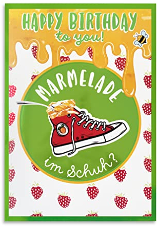 bentino MUSIK-Geburtstagskarte, Glückwunschkarte zum Kindergeburtstag spielt ein süsses Geburtstagslied Marmelade im Schuh, DIN A5 Set mit Umschlag