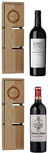 Château Cap l'Ousteau - Coffret Vin Rouge Grand Vin Médoc - Mini Cave à vin caisse bois (1 x 0.75l) & Vieux Château des Combes - Coffret Vin Rouge Saint Emilion Grand Cru - Mini Cave à vin caisse bois