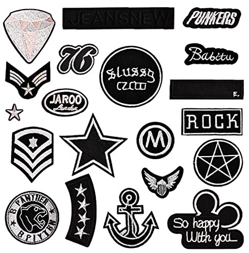 20 Stück schwarze bestickte Flicken zum Aufbügeln für Kleidung, Zubehör für Kleidung, Mini-Patches zum Aufbügeln, für Reparatur und Dekoration von Hosen, Jacken, Rucksäcken, schwarz, 20cm*15cm*1cm