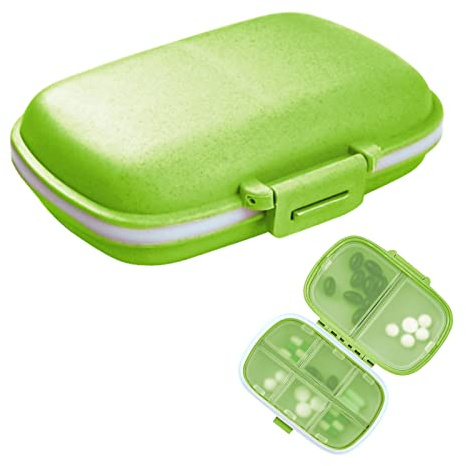 Confezione da 1 organizer per pillole da viaggio, custodia portatile per pillole con 8 scomparti, piccola scatola per pillole per borsa tascabile portatile per medicine e vitamine, verde