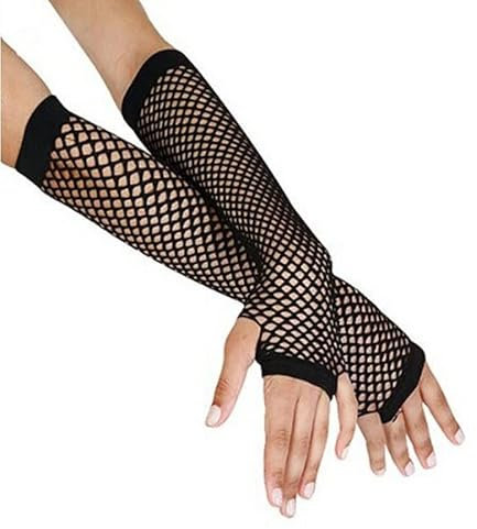 Schwarze Netzhandschuhe für Damen Netz Handschuhe Lange Fingerlose Netzhandschuhe Handstulpen Handschuhe Fischnetz Handschuhe Netz Mesh Handschuhe Abendhandschuhe für 80er Jahre (Black, One Size)