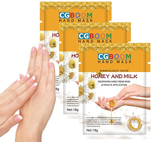 3 Pairs Hand Moisturizing Gloves Mask,Hand Skin Repair Renew Mask for Dry, Aging, Cracked Hands Intense Skin Nutrition Hand Cream Mask w/Collagen, Vitamins, Natural Plant Extracts (Honey and Milk)