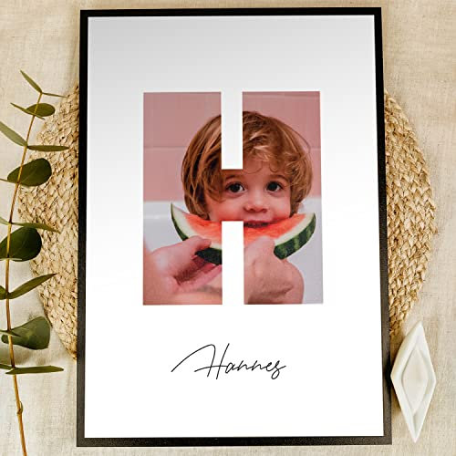 Buchstaben Deko Holzbild - Foto Geschenk, personalisierbar zum Hinstellen/Aufhängen opt. beleuchtet Holzbuchstaben, Namensschild Kinderzimmer, Geschenke für Mädchen, personalisierte Geschenke - H
