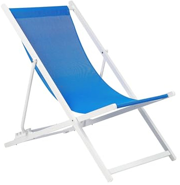 Beliani Outdoor Liegestuhl faltbar Aluminium weiß Mesh blau Locri II