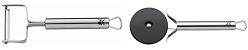 WMF Profi Plus Sparschäler 17 cm, Gemüseschäler rostfrei, Cromargan Edelstahl teilmattiert, spülmaschinengeeignet & Profi Plus Pizzaschneider 19,8 cm, Teigrad beschichtet, Pizzaroller, Pizza Cutter