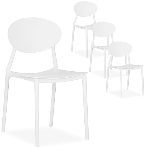 Homestyle4u Lot de 4 chaises de Jardin Blanches, chaises de Cuisine en Plastique, chaises empilables, Chaise de Balcon, Chaise d'extérieur