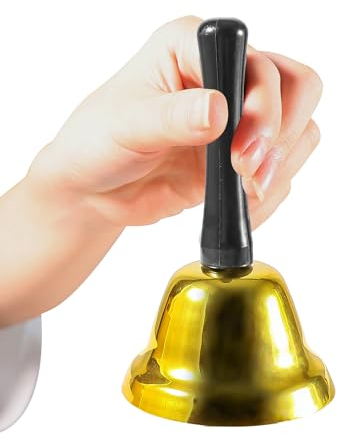 Campanello a mano in metallo (oro), Babbo Natale Jingle campana tenuta in mano per Natale, campana da tè da cena, campanello a mano per servizio di chiamata forte, campanello tenuto in mano per banco