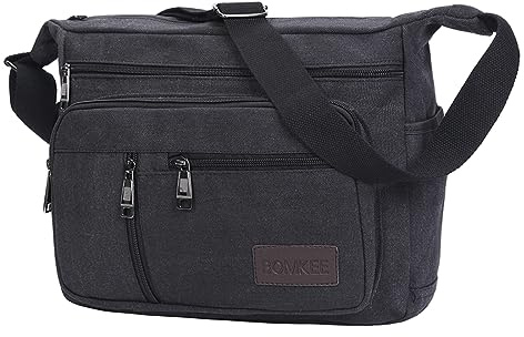BOMKEE Canvas Messenger Bag, Satchel Bag Vintage Canvas Shoulder Bags Crossbody Laptop Side Bag for Work School Travel