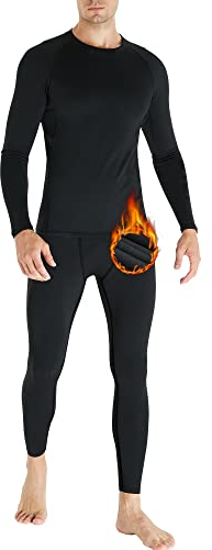 HOPLYNN Thermounterwäsche Herren Funktionsunterwäsche Set Atmungsaktiv Innenfleece Skiunterwäsche Männer Winter für Joggen,Radfahren,Fußball,Skifahren,Motorrad Warme Schwarz 2XL