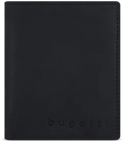 bugatti Luca Portemonnaie mit Klappe und RFID-Schutz, Geldbörse aus echtem Leder, schwarz