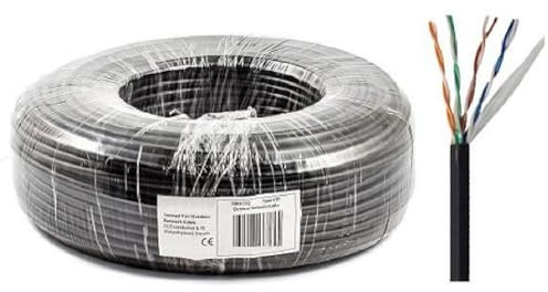 RosenetSys Budget Outdoor 'Tough' Cat5e-CCA UTP External Network Cable Coiled 100 Metre Reel BLACK Cat 5e (100m Budget CCA)