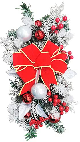 Türkranz Weihnachten Deko Treppenhaus Weihnachtskränze für Haustür, Bauernhaus Weihnachtskranz Dekokranz Adventskranz Christbaumschmuck Weihnachtskranz Türkranz Weihnachtsdekoration (Red, One Size)