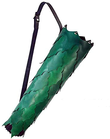 Mittelalterlicher Retro-Rückenköcher, verstellbare Pfeilköcher-Tasche mit großer Tasche, traditioneller Bogenschießen-Köcher aus Kunstleder im Freien, Bogenschießen-Zubehör für Erwachsene, Grün