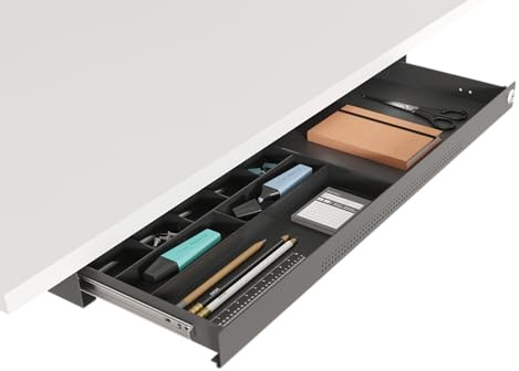 Under Desk Drawer – Schublade unter Schreibtisch – abschließbare Schreibtisch-Schublade aus Metall – Unterbauschublade mit Schlüssel-Set – belastbar bis 8 kg – Maße: 74 x 25 x 5,8 cm – Worktrainer
