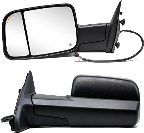 Adanz Pair Towing Mirrors fit for 2009-2018 Ram 1500;2010-2018 Ram 2500 3500 Pickup Truck Power Heated Temperature Sensor Arrow Signal on Glass Puddle Lamp LH RH Tow Mirrors Black Housing