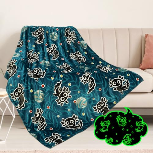 Axolotl Decke für Kinder, leuchtet im Dunkeln, Axolotl, Geschenke für Teenager, Mädchen, Jungen, niedliches Tier, Salamander, Spielzeug, Überwurfdecken, weiche Fleece-Bettwäsche, Decken