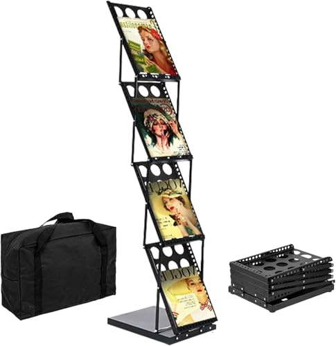 THCTYRP folleto revista catálogo literatura pantalla soporte de suelo Pop Up plegable soporte, portátil Metal 4 bolsillos para comercio Show, oficina y tienda Negro