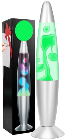 ECOVELO Lava Lamp Magma Lampada LED di Lava in Vetro Lampada Decorativa da Comodino Effetto Rilassante con Base Cromata (Verde)