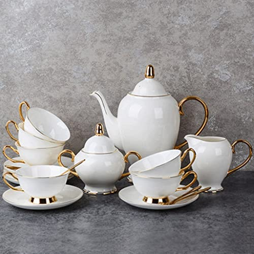 DDKYHU Juego de café Juego de té de Porcelana de Oro Blanco Taza de cerámica Azucarero Crema Tetera Jarra de Leche Juego de té (Blanco Talla única)