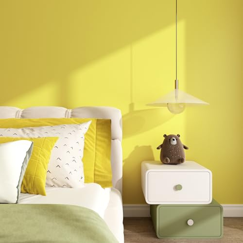 ReWallpaper 60cm×5m Selbstklebende Tapete Küche Wand Möbelklebefolien Gelb Folie für Möbel Kinder Tapete Schlafzimmer Schreibtisch Vinyl Dekorfolie Selbstklebend Möbel für Schrank Tisch Tür