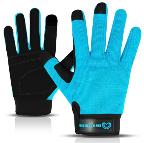 WESTWOOD FOX Gants de Travail pour Jardinage pour Hommes et Femmes, Utilisés pour Mécanicien, Jardinage, Soudage, Construction, Travaux de Garage, Ferme, Conduite, etc. (CYAN S)