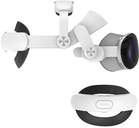 SODI Vision Pro VR Head Strap for Apple Vision Pro, Weight-Balanced Comfort, Pressure-Reducing, One-Button Retractable, Dual Knob Adjustment, Easy Installation, Wider Head Fit (white)