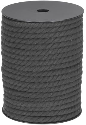 sourcing map Baumwollseil, 3 Stränge, gedreht, geflochtenes Seil, dunkelgrau, 40 m, 8 mm Durchmesser, für Wandbehang, Pflanzenaufhänger, Stricken, Makramee-Knoten