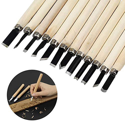 Juego de 12 herramientas para tallar madera, gubias profesionales para carpintería, juego de cinceles manuales para tallar madera, kit de cuchillos y cinceles de acero al carbono para esculturas de b