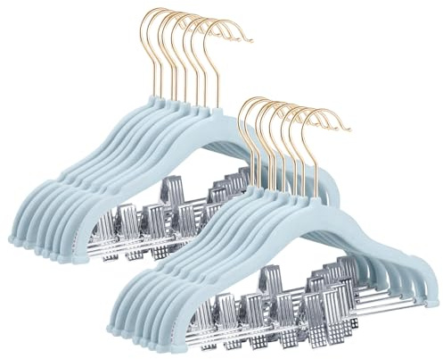Stormix Cintres pour Bébé, Lot de 14 Cintres pour Pantalons avec Pinces, Cintres Antidérapants de 30 cm, Cintres Robustes pour Enfants pour Chemises, Pantalons, Jupes, Robes Bleu (Crochet d'or)