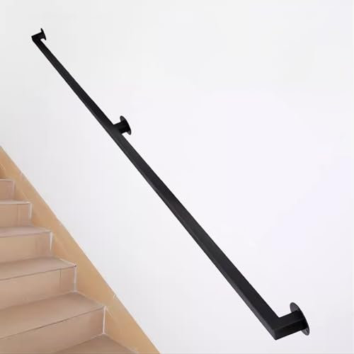Handlauf für Treppengeländer | 120 cm, 150 cm, 180 cm, 200 cm, 220 cm Treppengeländer | Haltegriff zur Wandmontage für Außentreppen aus schwarzem Metall(100cm)