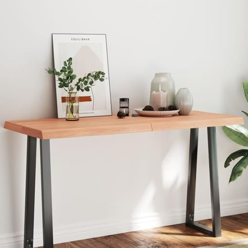 Iiaky Tischplatte 140x60x(2-6) cm Massivholz Behandelt Baumkante Schreibtischplatte geeignet für höhenverstellbare Schreibtische, Esstisch