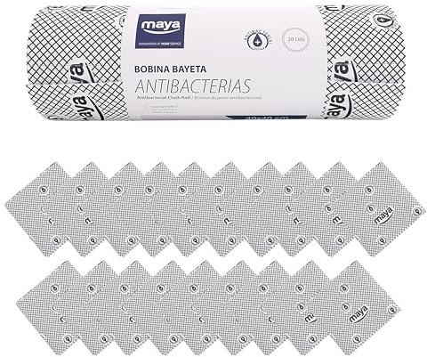 Maya - Rollo de Bayetas de 8 m con Precorte para Limpieza HORECA Antibacterias | 40x40 cm | Bobina de 20 Paños Absorbentes para Cristales, Vajillas, Encimeras, Mesas y Suelos