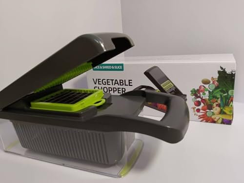 Multifunctional Vegetable Chopper with Container - Stainless Steel Food Chopper with 8-blade for Salad, Garlic, Tomato, Potato Onion & Fruits | 12 in 1 Adjustable Veggie Cutter, Slicer & Dicer (Large)